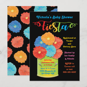 Paper flower Can Fiesta Baby Shower Invitation