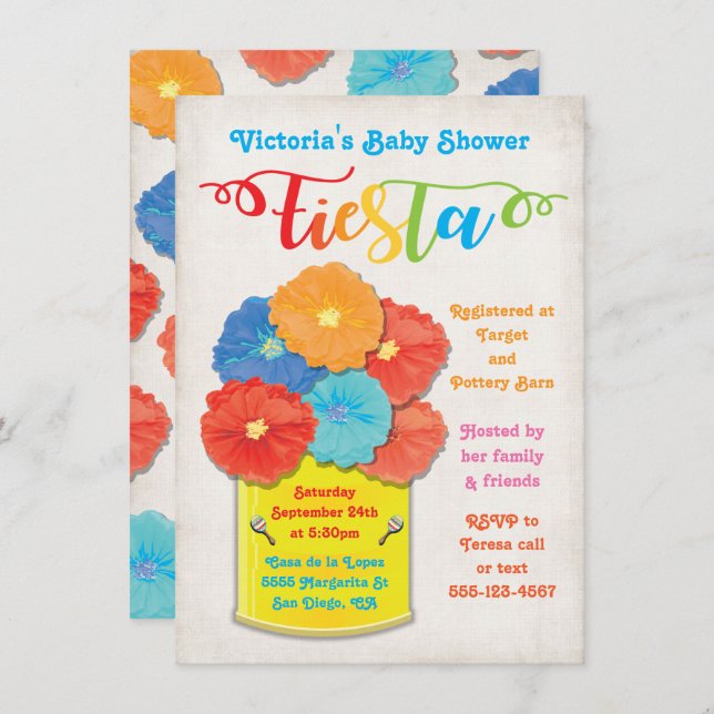 Paper flower Can Fiesta Baby Shower Invitation (Front/Back)