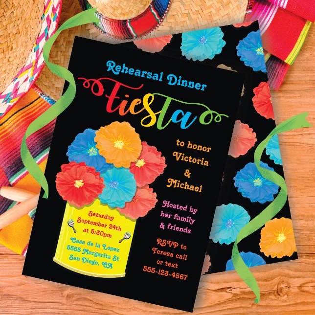 Paper flower Can Fiesta Rehearsal Dinner Invitation (Creator Uploaded)