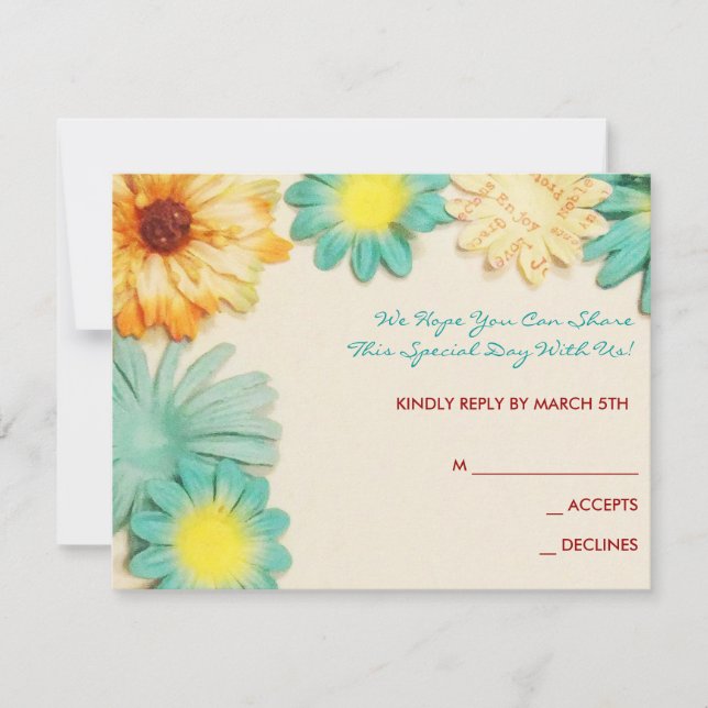 Paper Flowers Aqua Bat Mitzvah Invitation Invite (Front)