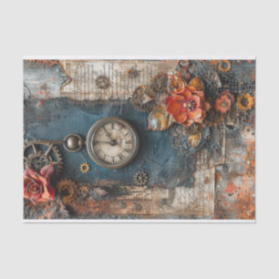 Paper Flowers, Clock and Gears Mixed Media