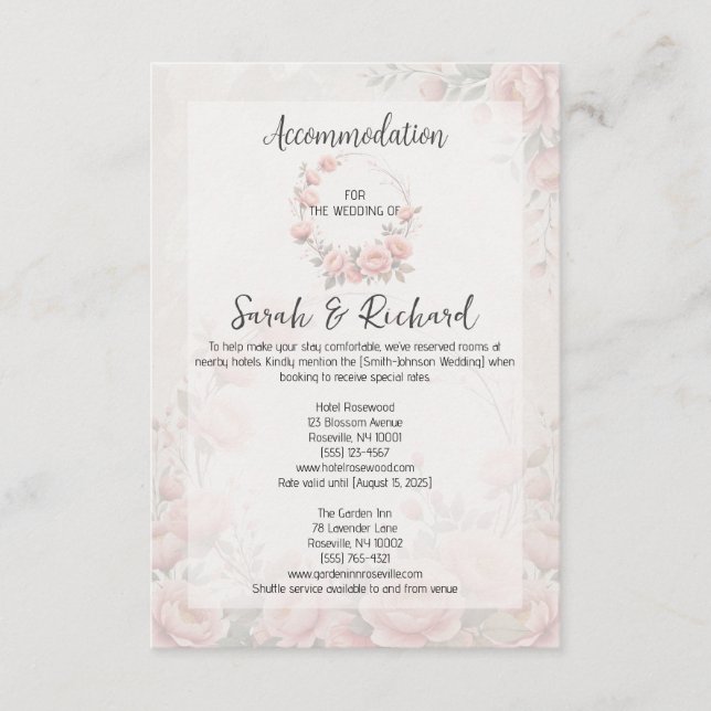 Paper Garden Blush Wedding Accommodation Enclosure Card (Front)