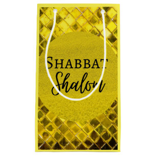 Paper Gift Bag Shabbat Shalom Yellow Design
