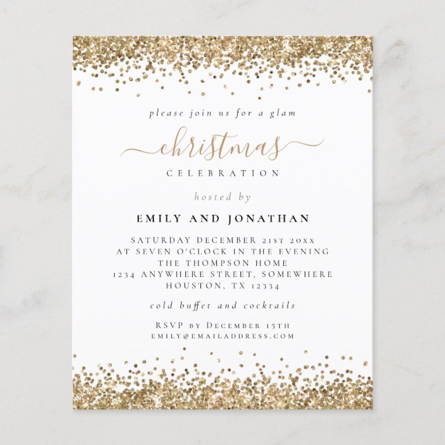 PAPER | Glam Gold Glitter Christmas Party Invite (Front)