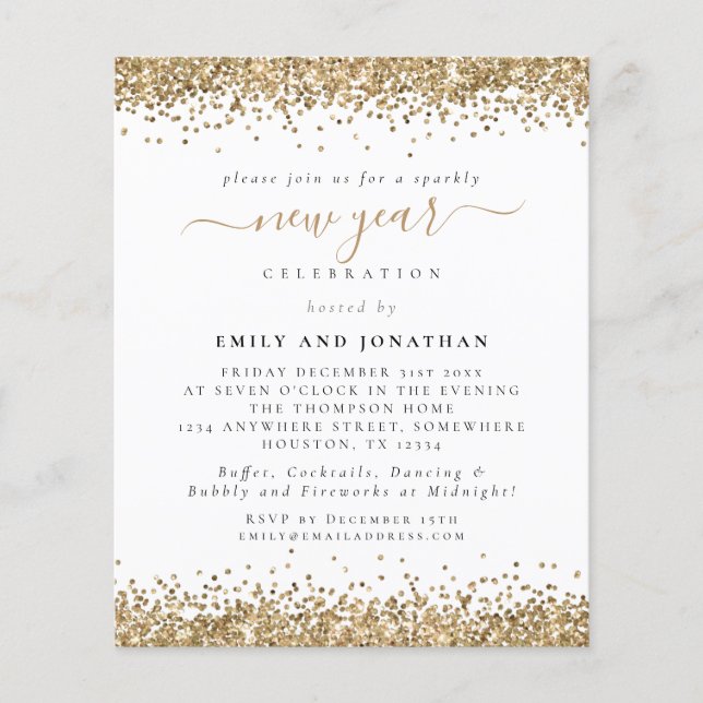 PAPER | Glam Gold Glitter New Years Eve Invite (Front)