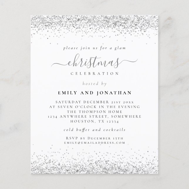 PAPER | Glam Silver Glitter Christmas Party Invite (Front)