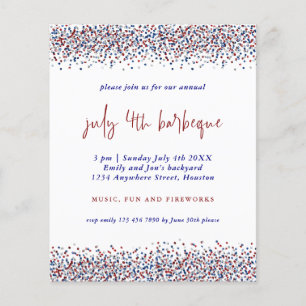 PAPER   Glitter Red Blue White 4th July BBQ Invite