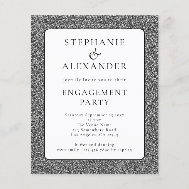 PAPER Glitter Silver White Engagement Party Invit (Front)