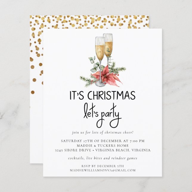 Paper | Gold Confetti Champagne Let's Party Invite (Front/Back)