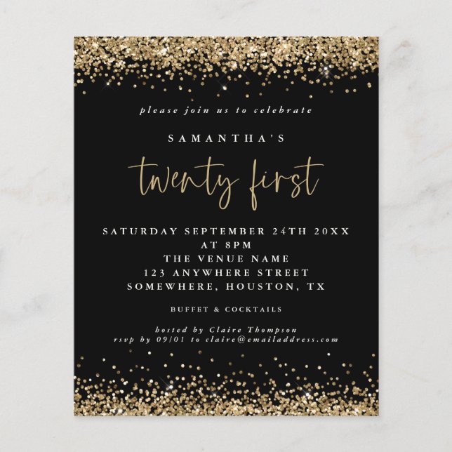 PAPER | Gold Glitter 21st Black Party Invitation (Front)