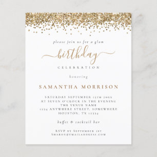 PAPER Gold Glitter Any Age Birthday Party Invite