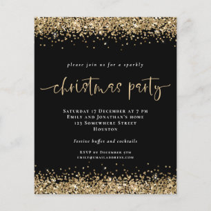 PAPER   Gold Glitter Black Christmas Party Invite