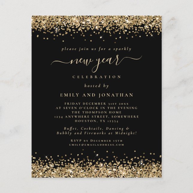 PAPER Gold Glitter Black New Years Eve Party (Front)