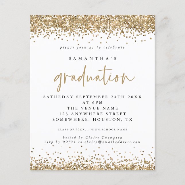 PAPER Gold Glitter Border Graduation Invitation (Front)