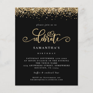 PAPER Gold Glitter Celebrate Birthday Black Invite