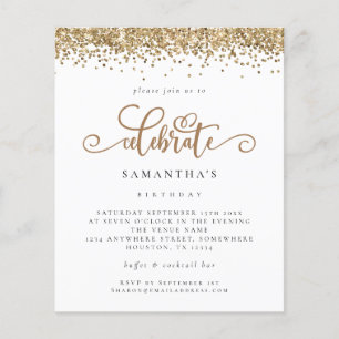 PAPER Gold Glitter Celebrate Birthday Invite