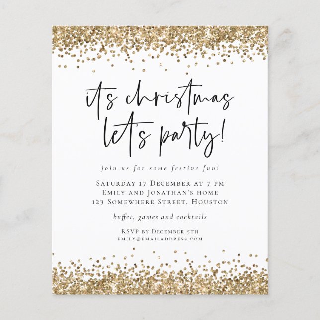 PAPER | Gold Glitter Christmas Lets Party Invite (Front)