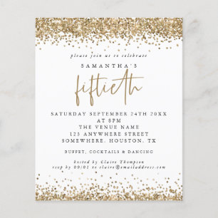 PAPER Gold Glitter Fiftieth Party Invitation