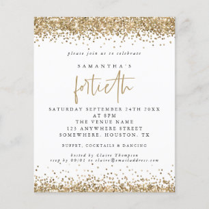 PAPER Gold Glitter Fortieth Party Invitation