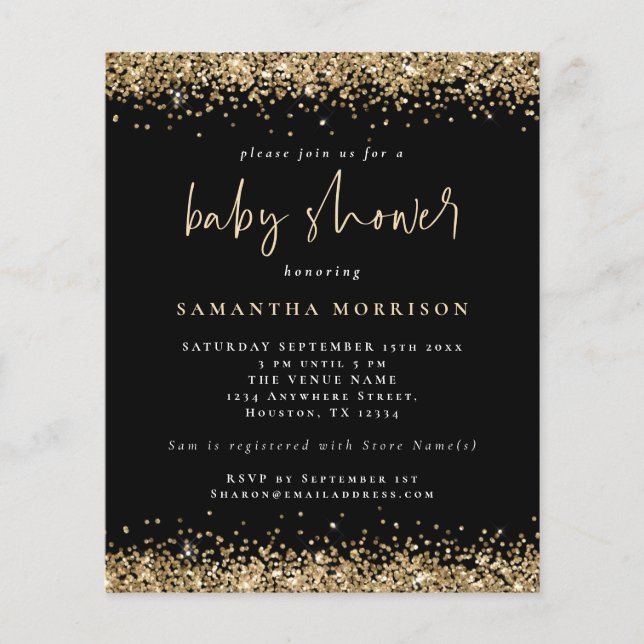 PAPER Gold Glitter Girl Boy Baby Shower Black (Front)