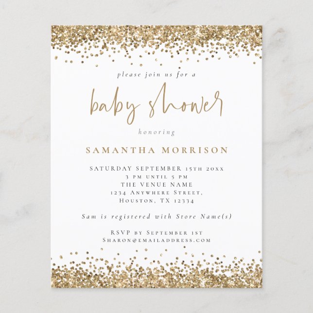PAPER Gold Glitter Girl Boy Baby Shower Invite (Front)