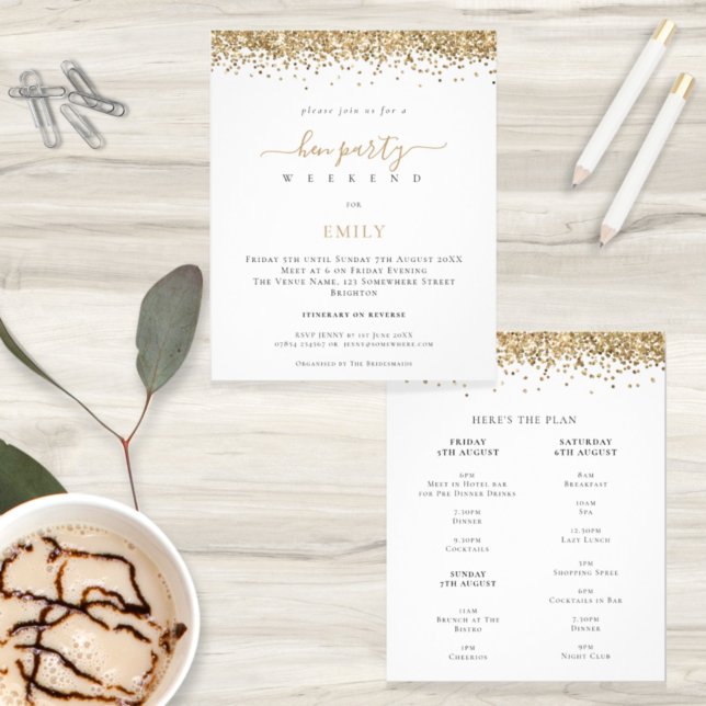 PAPER | Gold Glitter Hen Weekend Itinerary Invite (Creator Uploaded)
