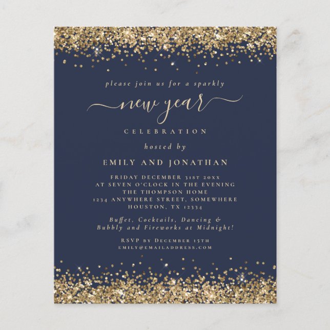 PAPER Gold Glitter Navy Blue New Years Eve Party (Front)