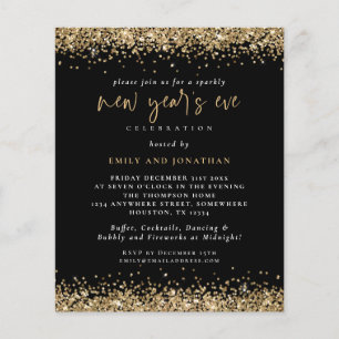 PAPER   Gold Glitter New Years Eve Black Invite