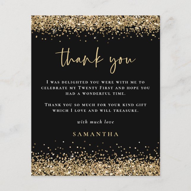 PAPER | Gold Glitter Photo 21st Black Thank You (Front)