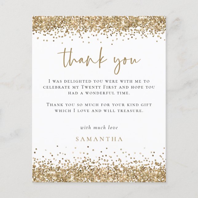 PAPER | Gold Glitter Photo 21st Party Thank You (Front)