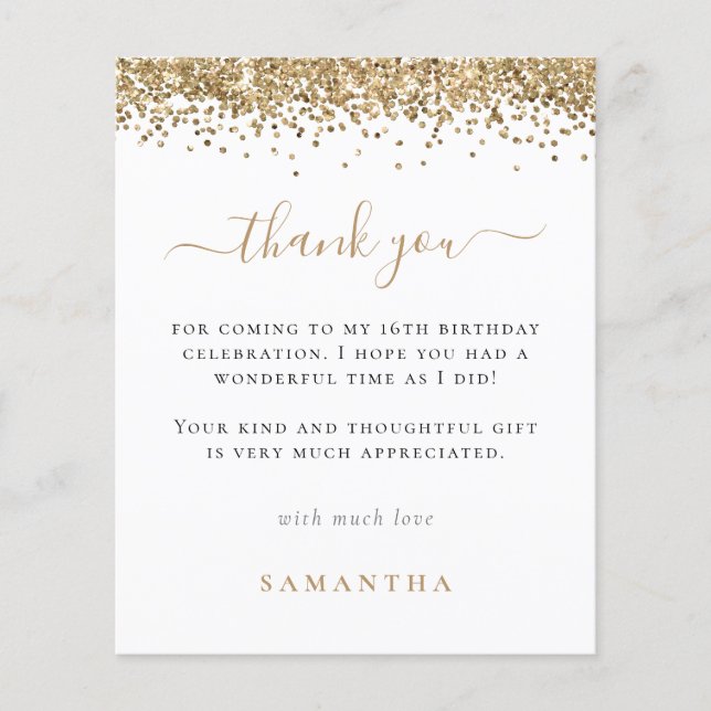 PAPER | Gold Glitter Photo Sweet 16 Thank You (Front)