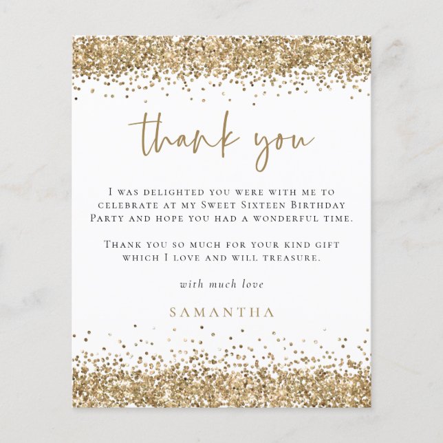 PAPER | Gold Glitter Photo Sweet Sixteen Thank You (Front)