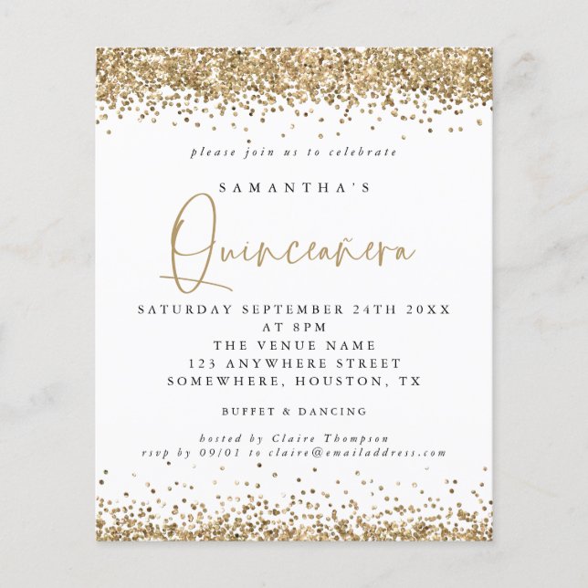 PAPER Gold Glitter Quinceañera 15th Birthday Party (Front)