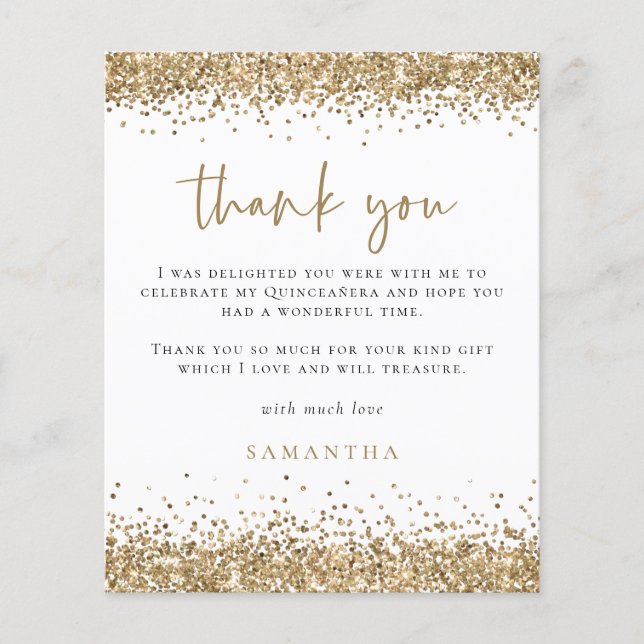 PAPER | Gold Glitter Quinceañera Party Thank You (Front)