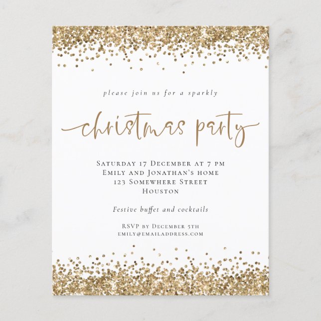 PAPER | Gold Glitter Script Christmas Party Invite (Front)