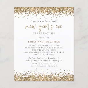 PAPER Gold Glitter Script New Years Eve Invite