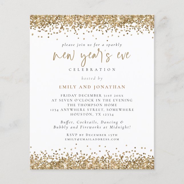 PAPER | Gold Glitter Script New Years Eve Invite (Front)