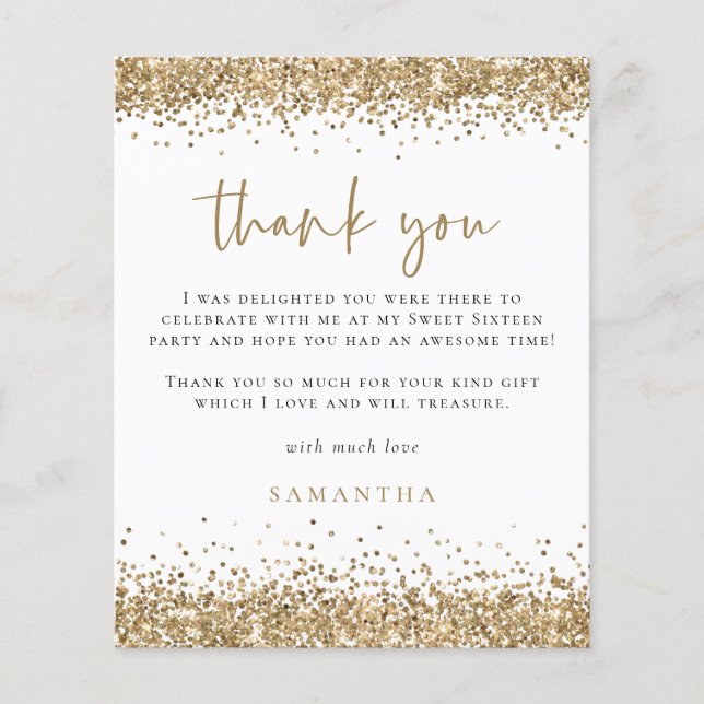 PAPER Gold Glitter Sweet Sixteen Party Thank You (Front)