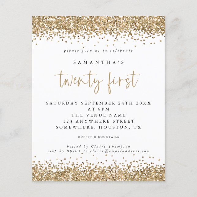 PAPER Gold Glitter Twenty First Party Invitation (Front)