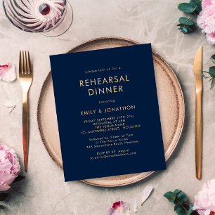 PAPER Gold Navy Blue Rehearsal Dinner Invitation