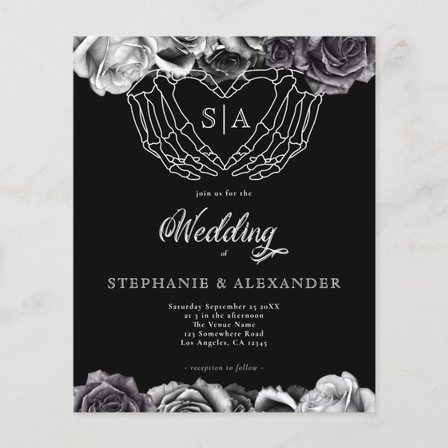 PAPER Gothic Monogram Roses Skeleton Hands Wedding (Front)