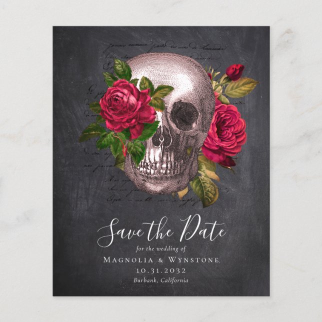 PAPER Gothic Save the Date | Slate Skull Roses (Front)