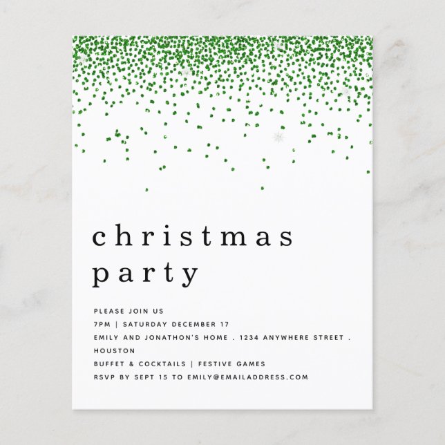 PAPER | Green Glitter Christmas Party Invitation (Front)