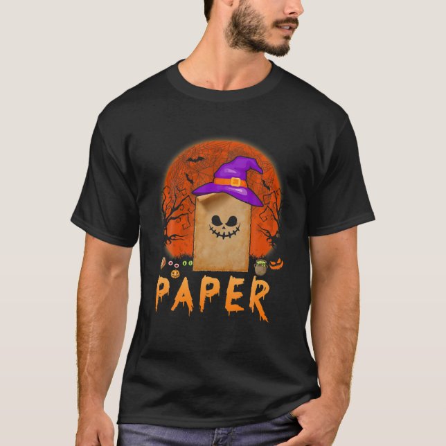 Paper Halloween Paper Wearing Witch's Hat Funny Fa T-Shirt (Front)