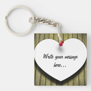 Paper Heart Handwritten Script Rustic Key Ring