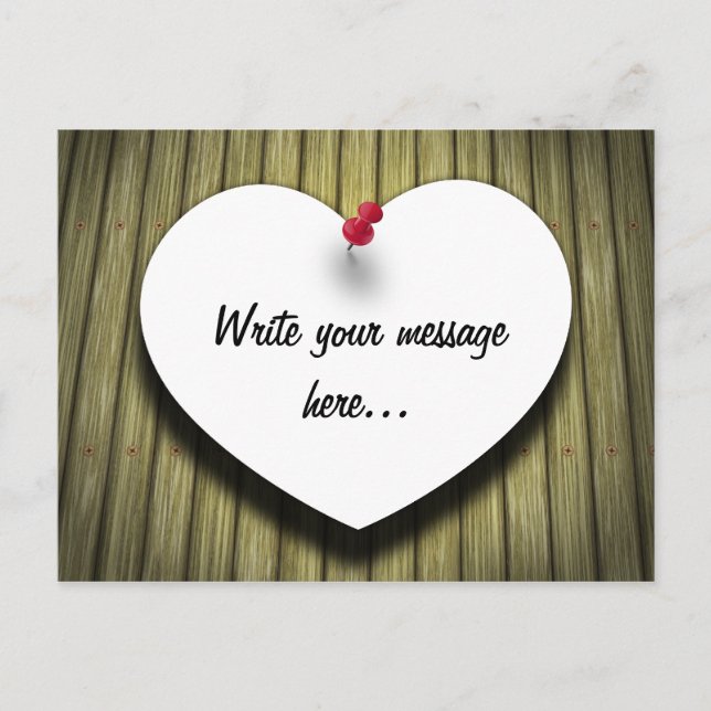 Paper Heart Handwritten Script Rustic Postcard (Front)