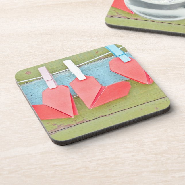 Paper Heart Hanging On The Clothesline Coaster (Left Side)