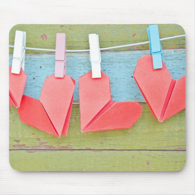 Paper Heart Hanging On The Clothesline Mouse Pad (Front)