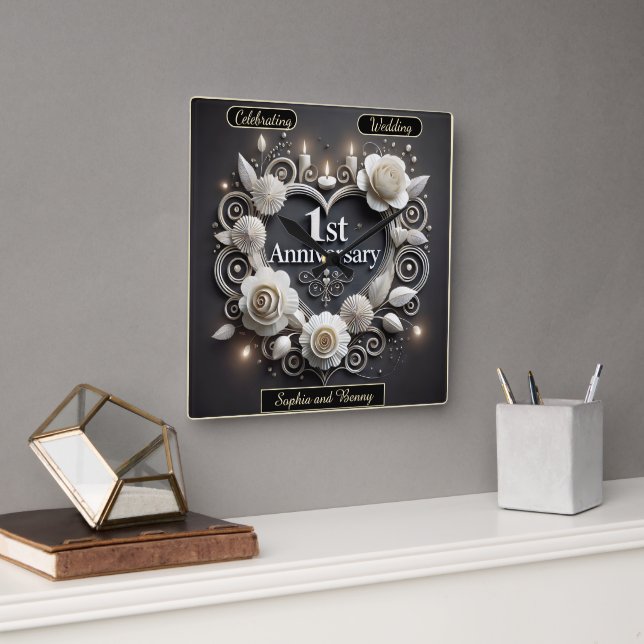 Paper Heart of Love and Elegance Square Wall Clock (Office)