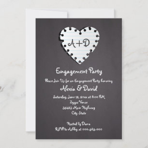 Paper heart on chalkboard wedding engagement party invitation